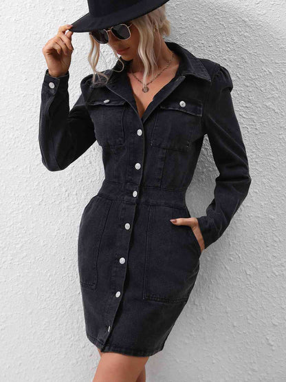 Robe en jean boutonnée avec poches