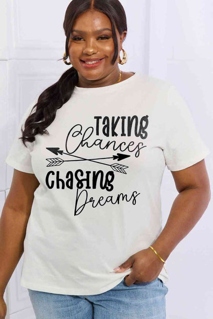 Simply Love Taille réelle T-shirt en coton graphique PRENDRE DES CHANCES CHASING DREAMS