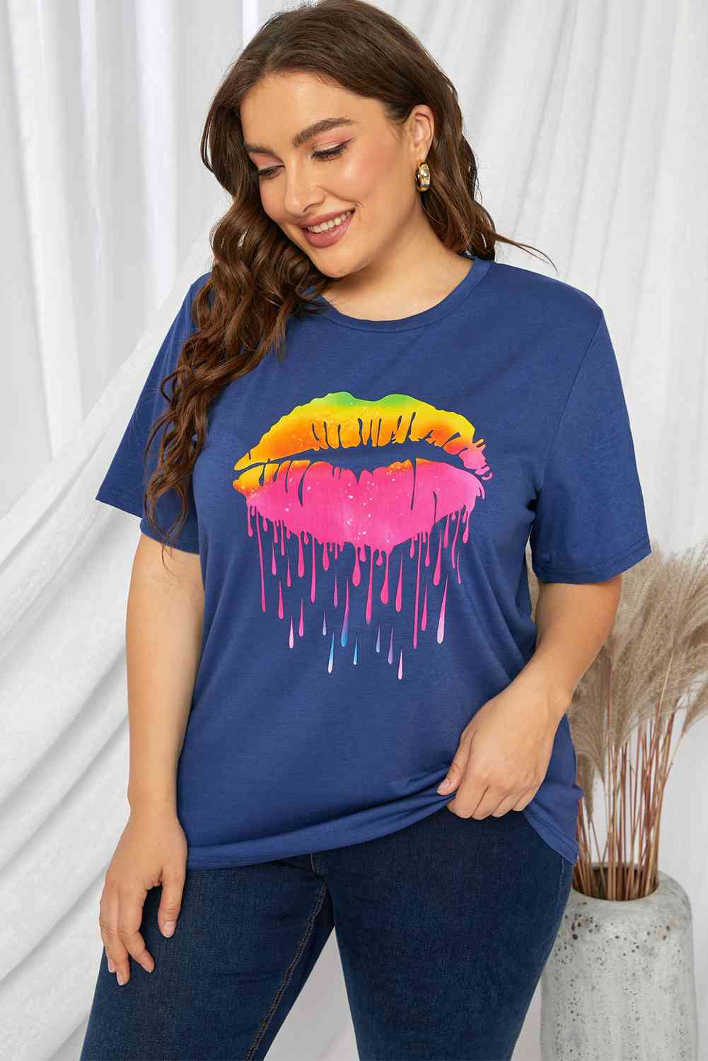 Camiseta con estampado de labios de talla grande