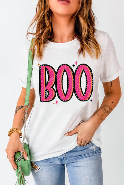 Camiseta con cuello redondo y manga corta con gráfico BOO