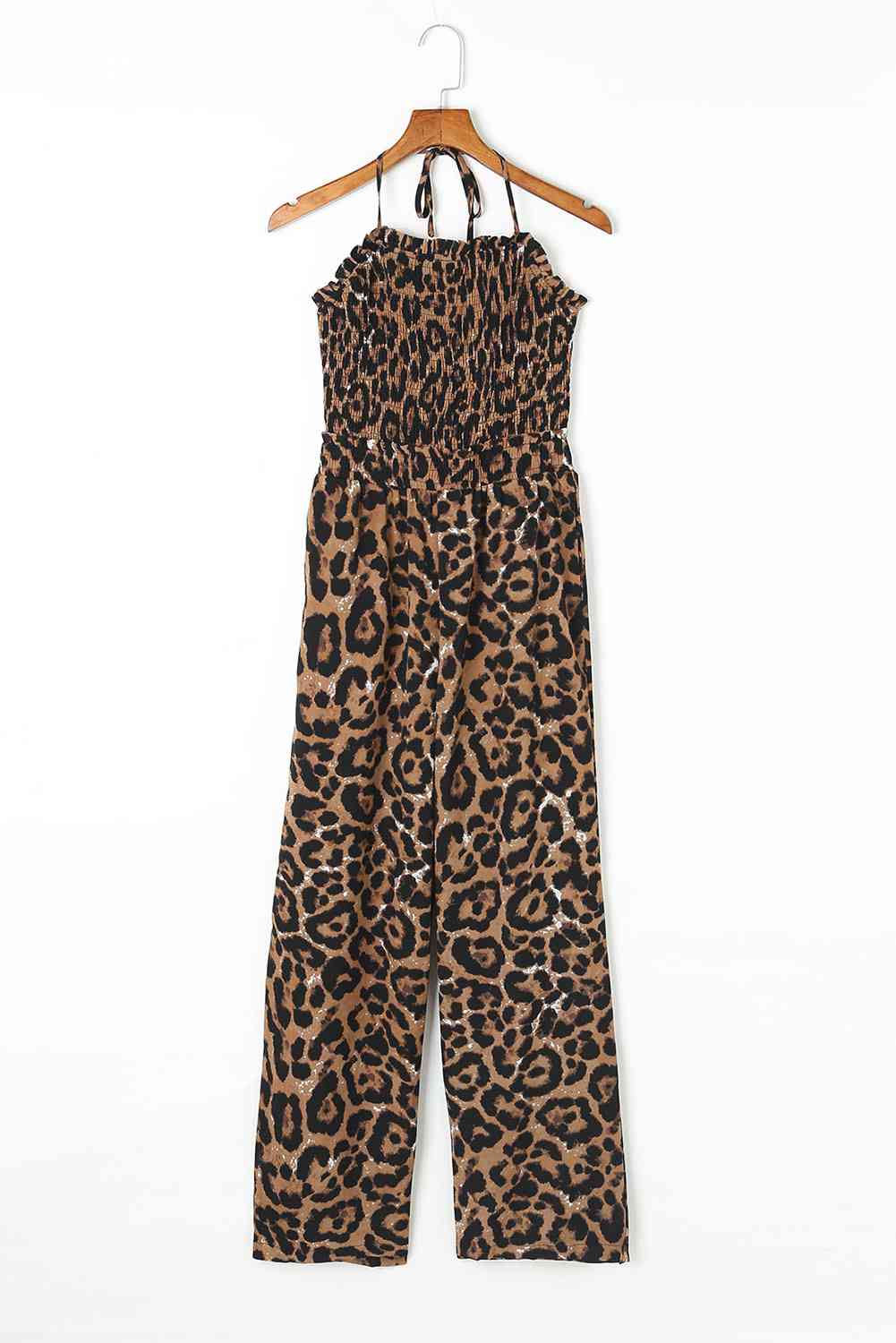 Leopard Smocked Halter Neck Jumpsuit