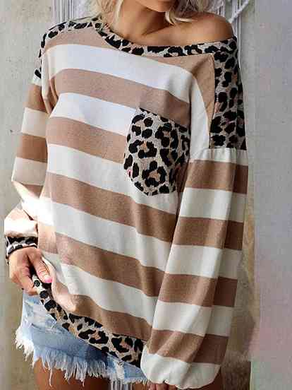 Striped Leopard Long Sleeves Top