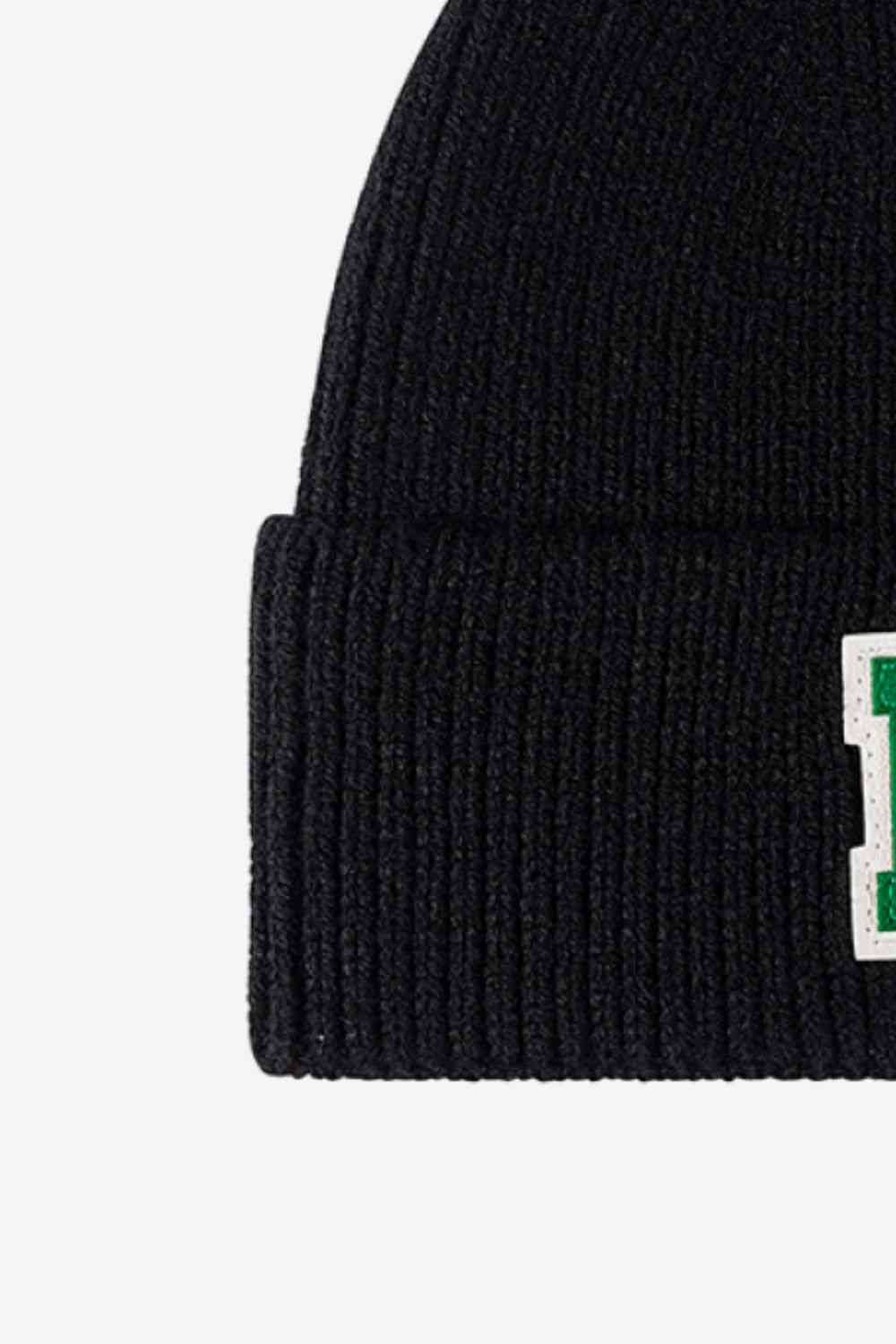 Letter Patch Cuffed Knit Beanie