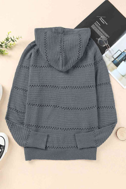 Cardigan zippé à capuche ajouré et manches raglan