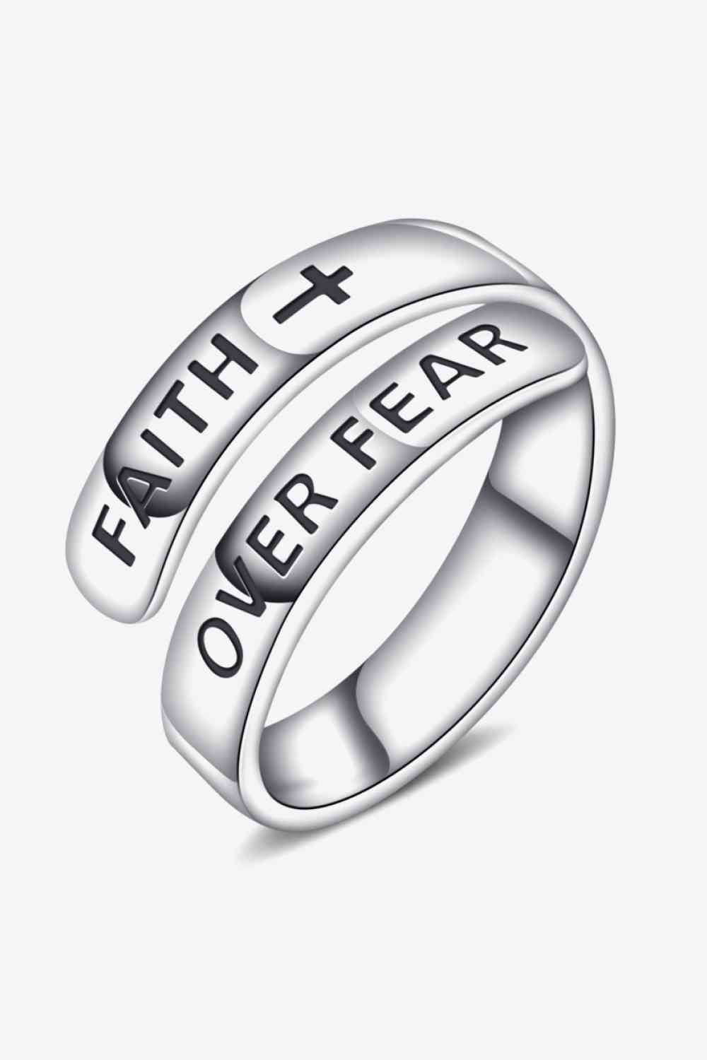 Bague de contournement FAITH OVER FEAR en argent sterling 925