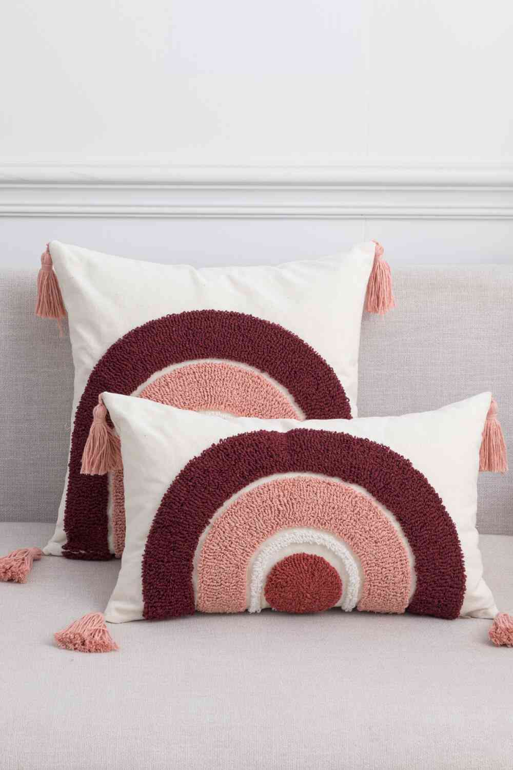Funda de almohada decorativa con borlas y gráficos geométricos