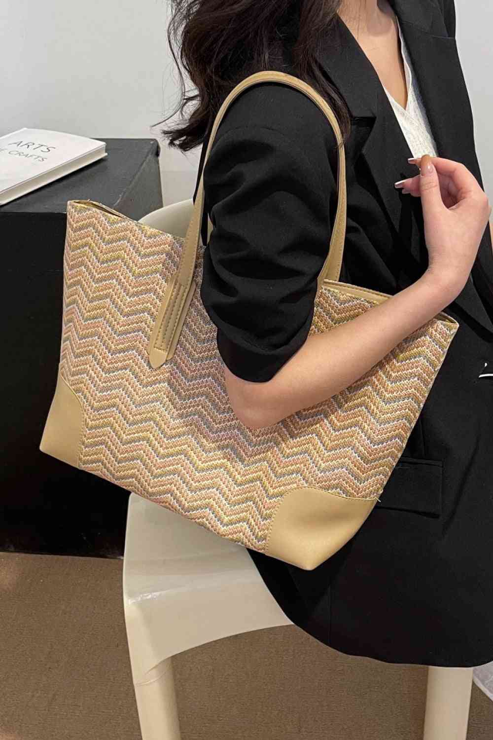 Sac fourre-tout en paille à chevrons