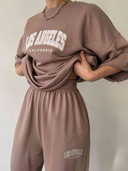 Conjunto de sudadera y pantalón deportivo con gráfico LOS ANGELES CALIFORNIA