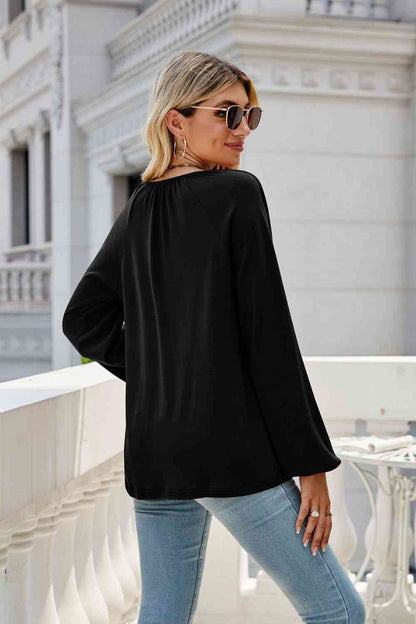 V-Neck Raglan Sleeve Ruched Detail Top