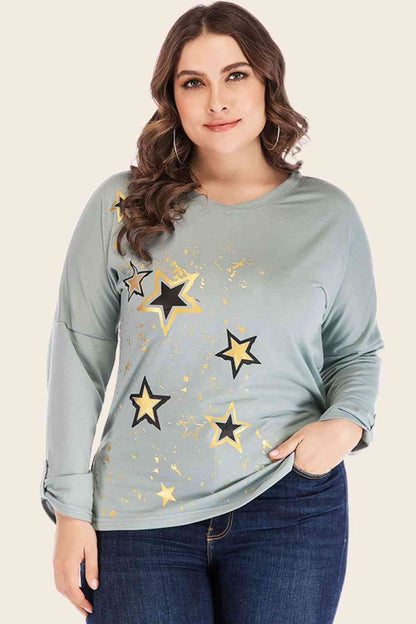 Full Size Star Graphic Slit Dropped Shoulder Top