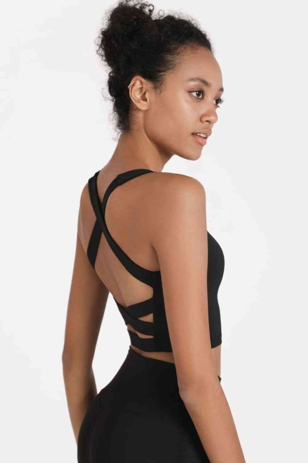 Camisole de sport courte croisée à dos ouvert