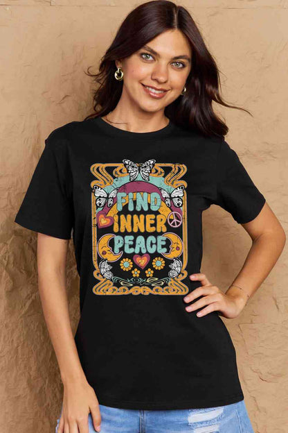 Simply Love T-shirt en coton graphique FIND INNER PEACE pleine taille