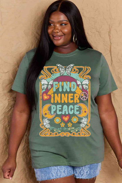 Simply Love T-shirt en coton graphique FIND INNER PEACE pleine taille