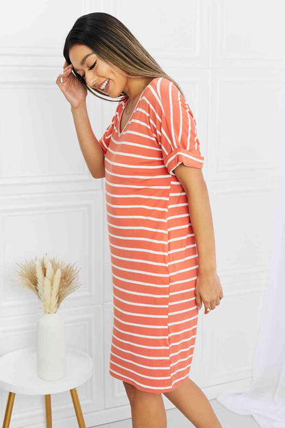 Zenana Full Size Striped V-Neck Pocket Dress