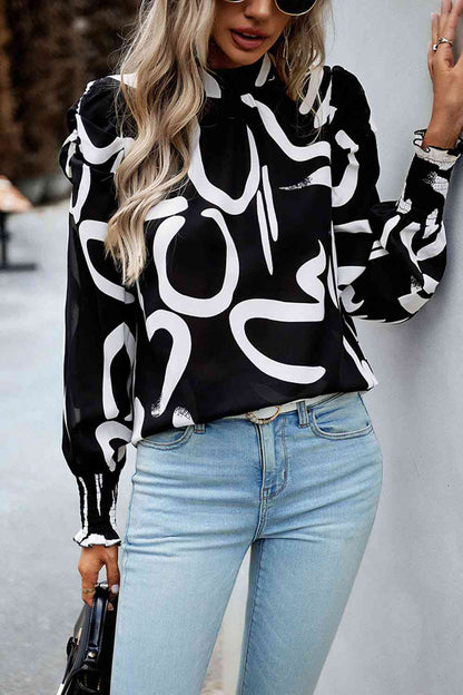 Printed Smocked Puff Sleeve Blouse