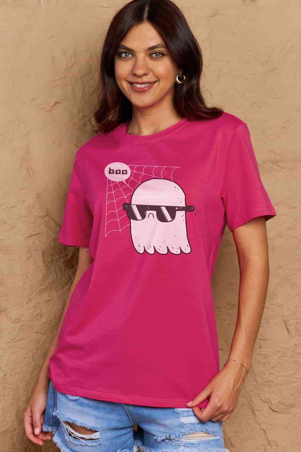 Camiseta de algodón con gráfico BOO de talla grande de Simply Love