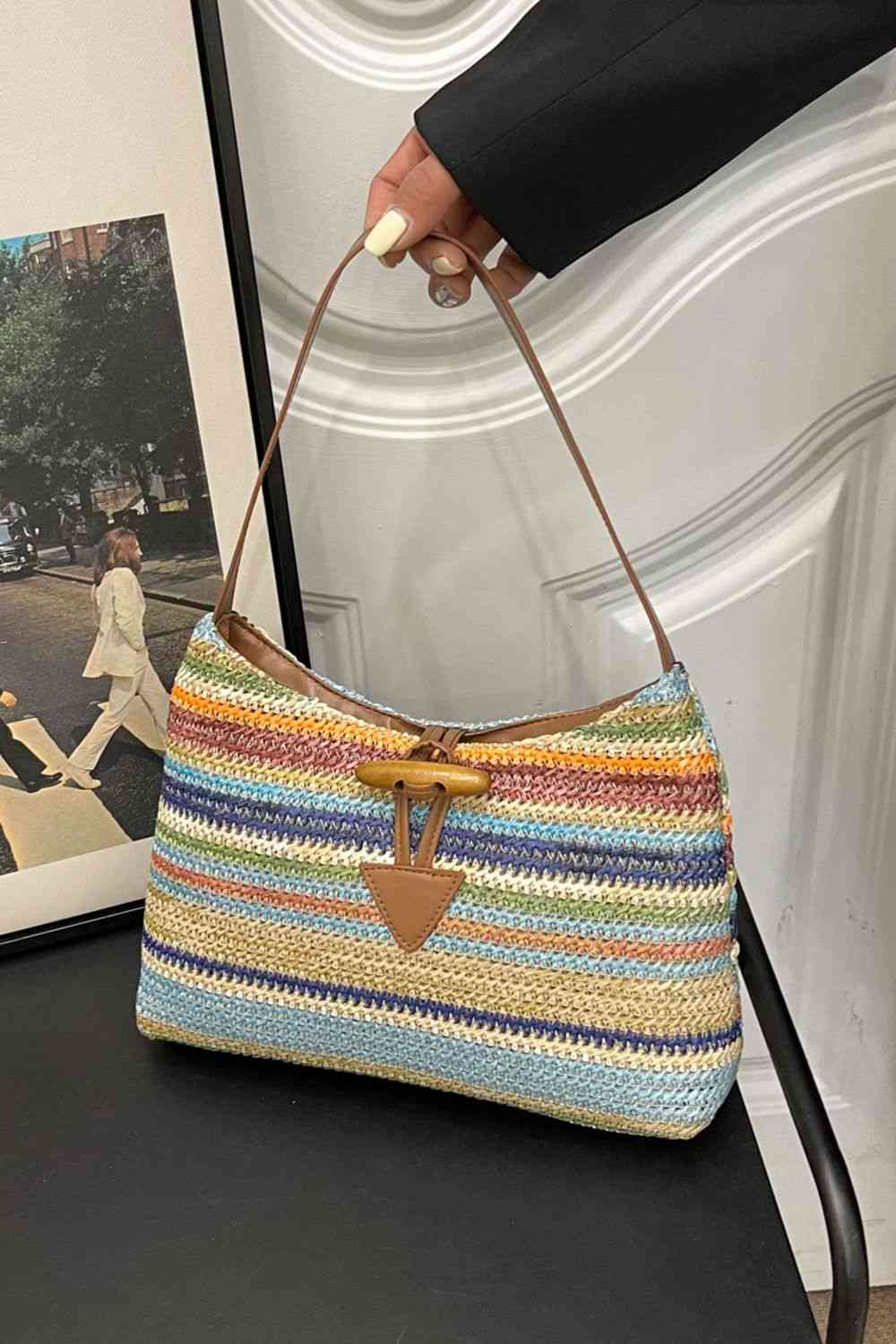 Sac bandoulière en paille multicolore adoré