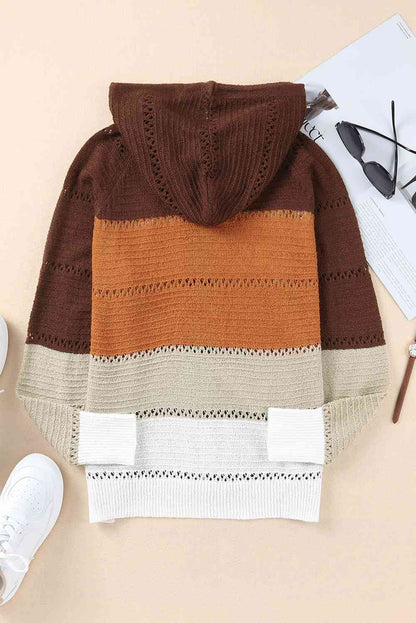 Cardigan zippé à capuche ajouré et manches raglan