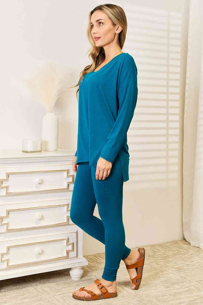 Zenana Lazy Days Ensemble haut à manches longues et leggings pleine taille