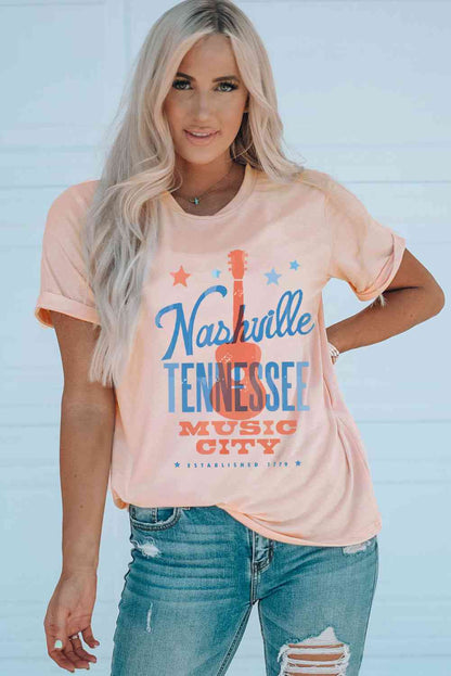 NASHVILLE TENNESSEE MUSIC CITY T-shirt à manches courtes avec revers