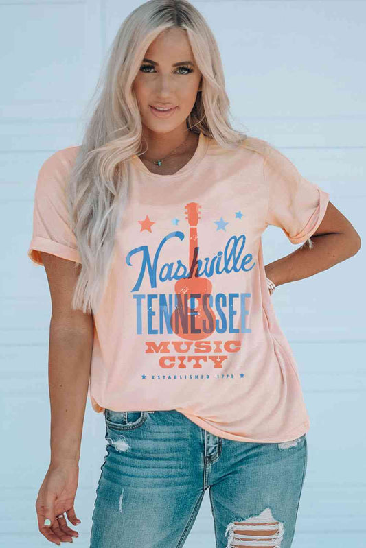 NASHVILLE TENNESSEE MUSIC CITY Cuffed Short Sleeve Tee