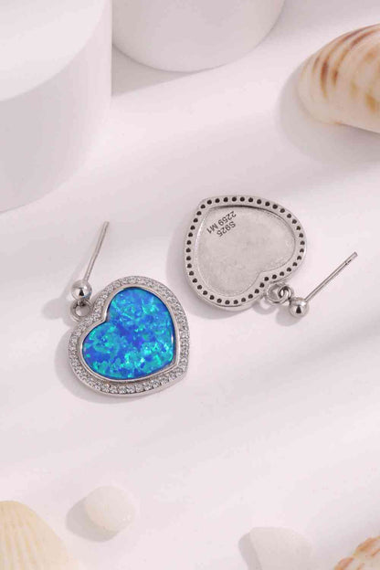 Platinum-Plated Opal Heart Earrings