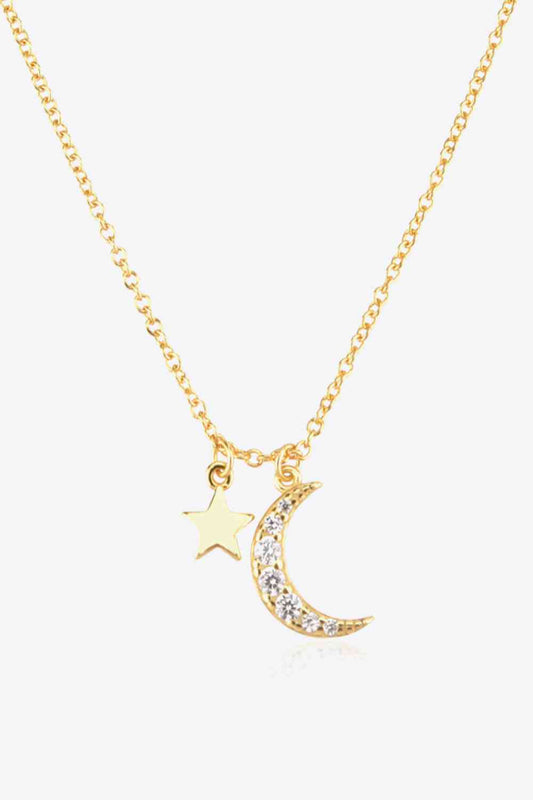 Collier pendentif étoile et lune en Zircon