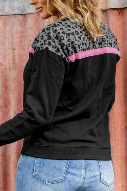 Sudadera con hombros caídos y estampado de leopardo de talla grande