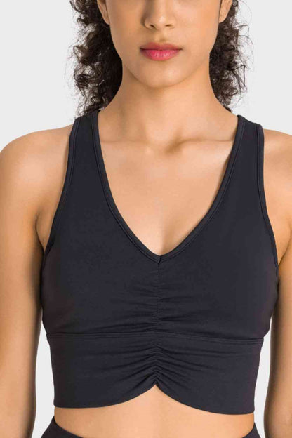 Soutien-gorge de sport à col licou et détails froncés