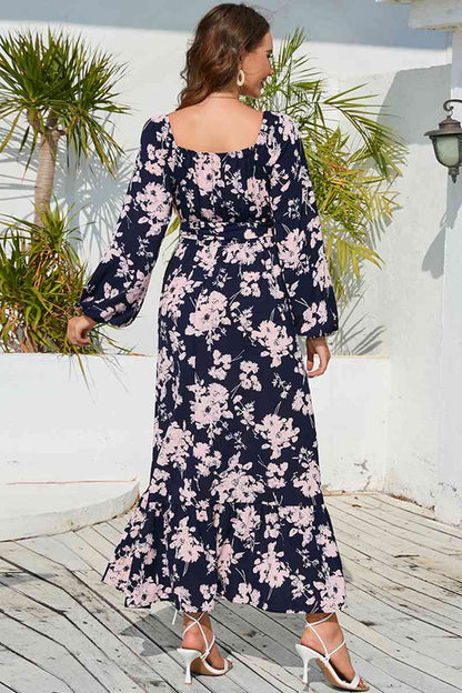 Robe longue à manches longues et col en V imprimé floral