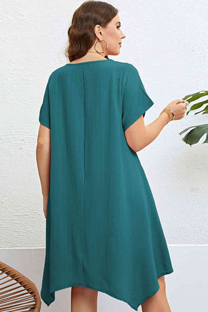 Plus Size Round Neck Handkerchief Hem Dress