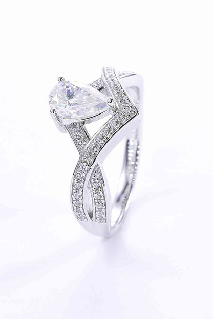 Bague en argent sterling 925 en forme de larme de moissanite de 1 carat