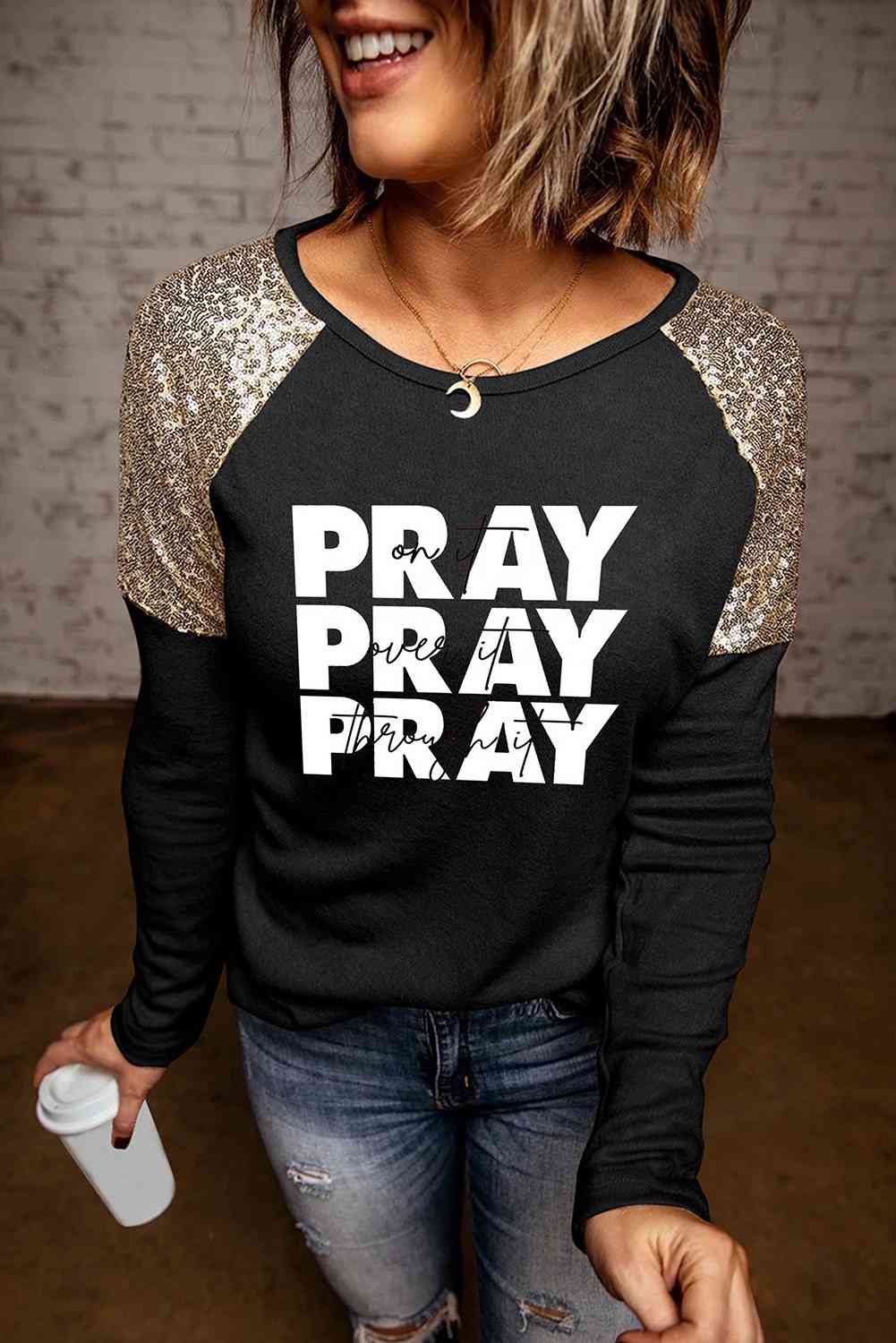 PRAY - T-shirt graphique à sequins