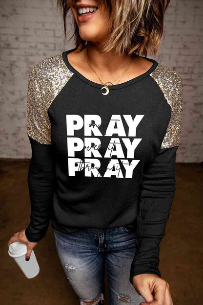 PRAY Camiseta con estampado gráfico de lentejuelas