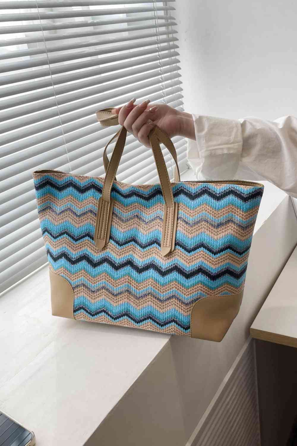 Sac fourre-tout en paille à chevrons