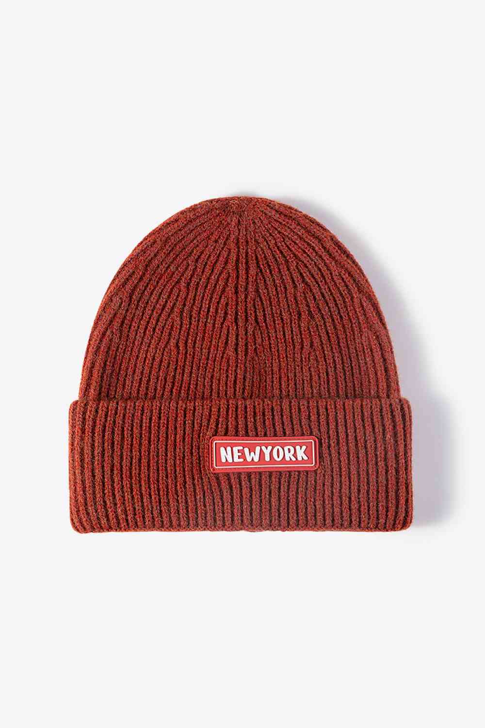 Bonnet à revers en tricot côtelé avec patch NEWYORK