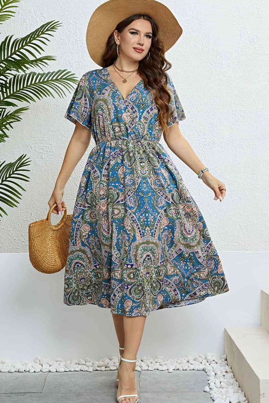 Robe midi imprimée à manches flottantes