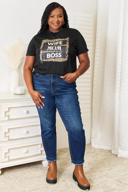 Simply Love WIFE MOM BOSS Léopard T-shirt graphique