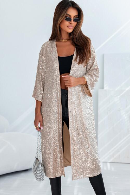 Cardigan cache-poussière ouvert sur le devant à sequins