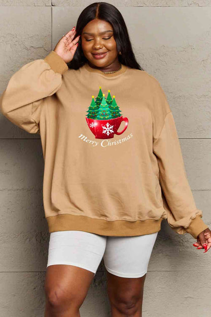 Simply Love Sweat-shirt graphique JOYEUX NOËL pleine taille