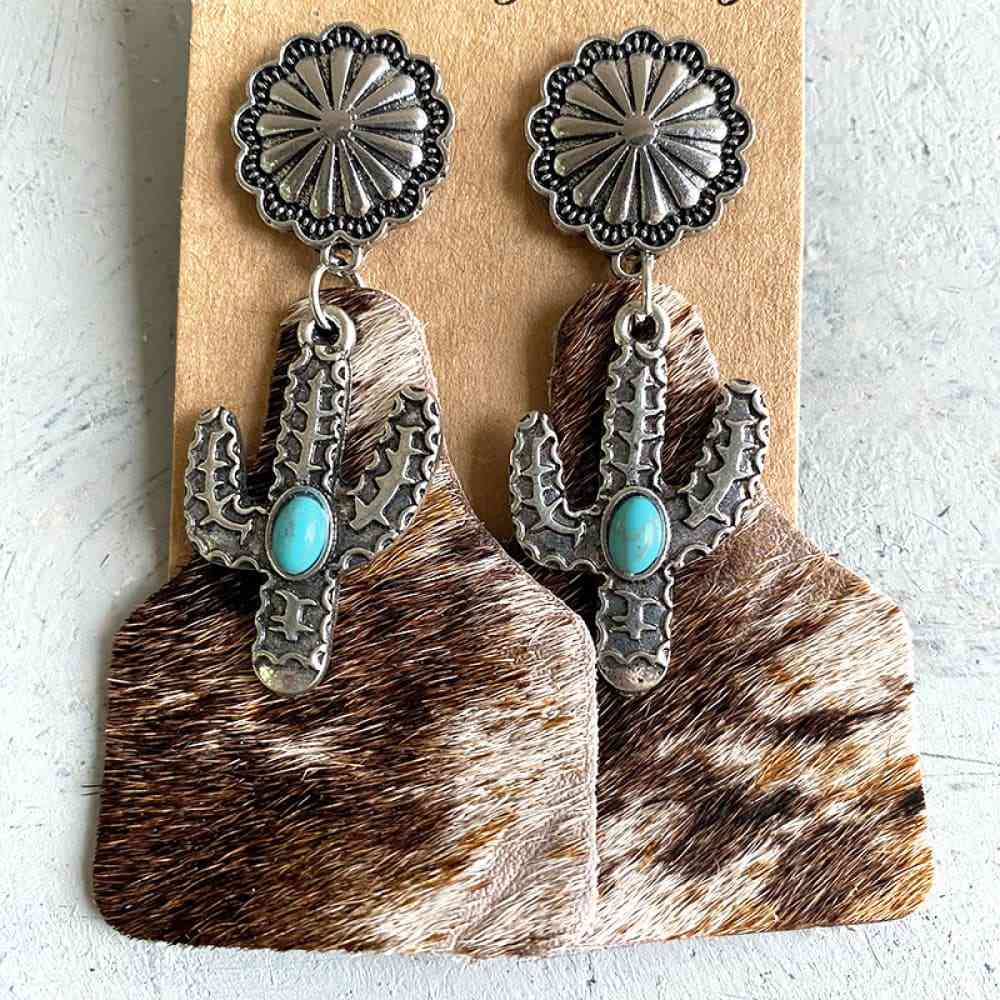 Boucles d'oreilles en alliage de cactus à décor turquoise