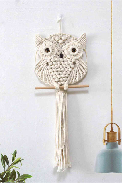 Tenture murale en macramé hibou tissée à la main