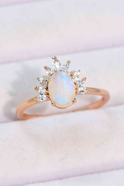 Anillo De Piedra Luna Natural Chapado En Oro Rosa De 18 Quilates