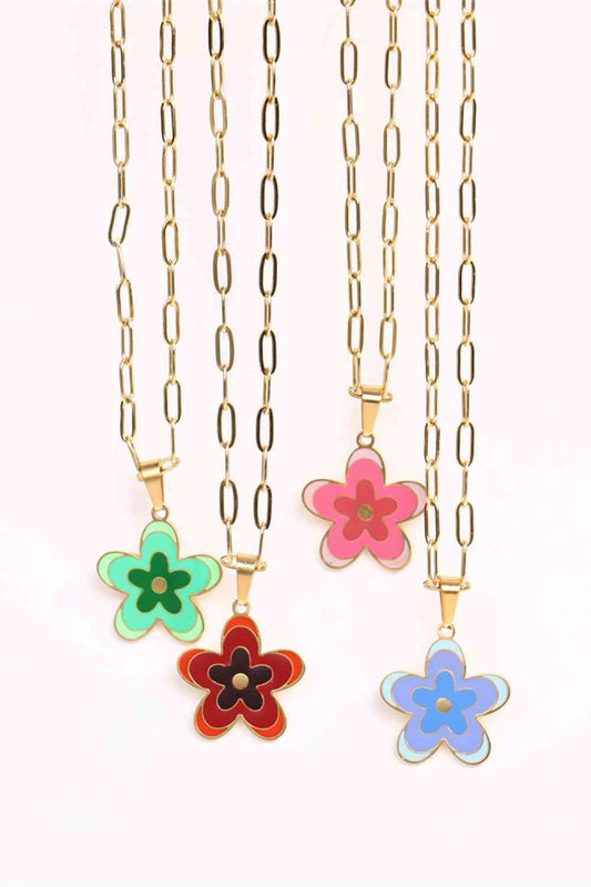 Collier en acier inoxydable avec pendentif fleur