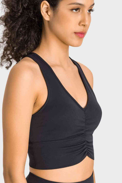 Soutien-gorge de sport à col licou et détails froncés