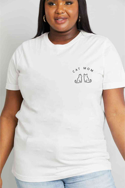 Simply Love T-shirt en coton graphique CAT MOM pleine taille