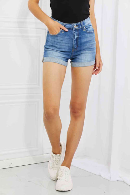 Kancan - Short en jean taille haute taille moyenne délavé à la pierre