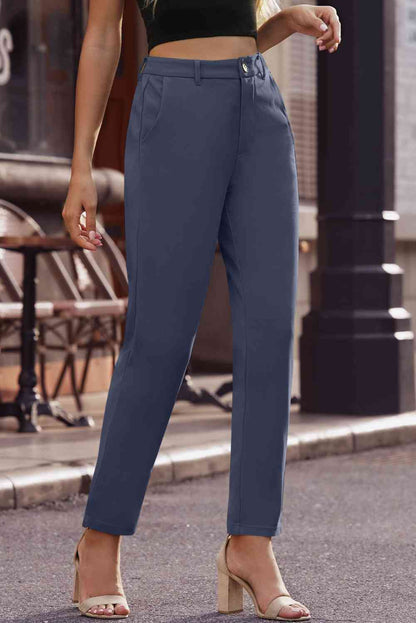 Ankle-Length Straight Leg Pants with Pockets