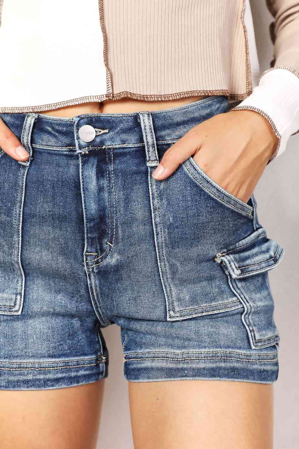 RISEN Shorts con bolsillo cargo lateral de talle alto y tamaño completo