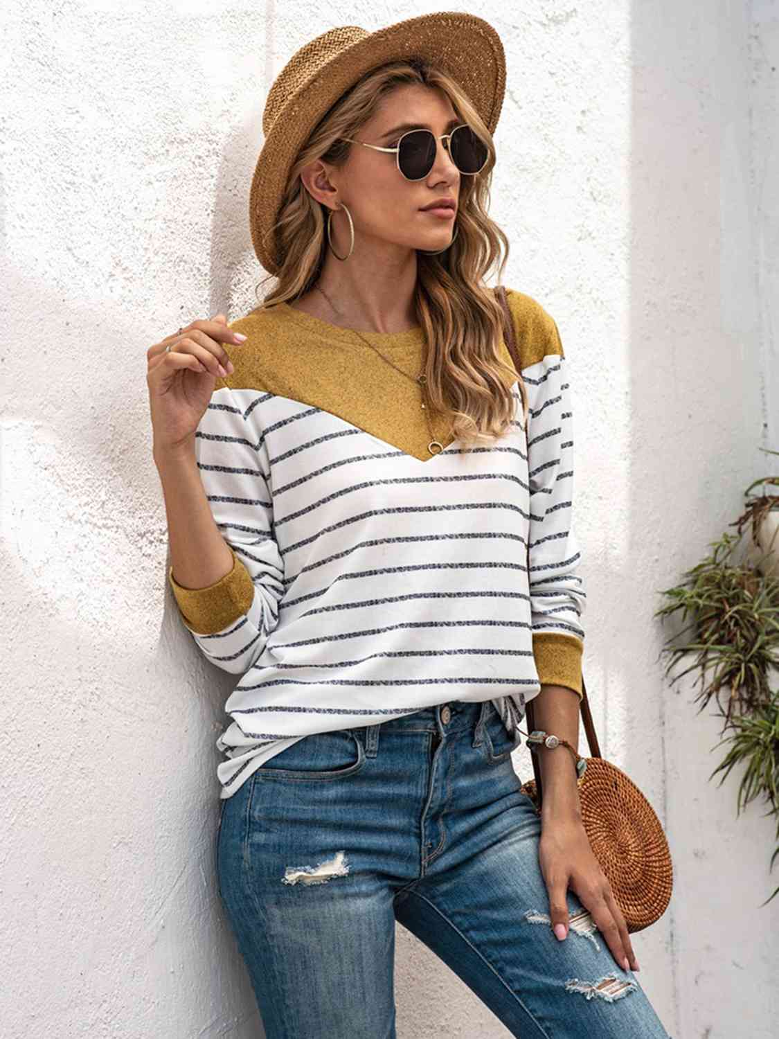 Striped Round Neck Long Sleeve T-Shirt